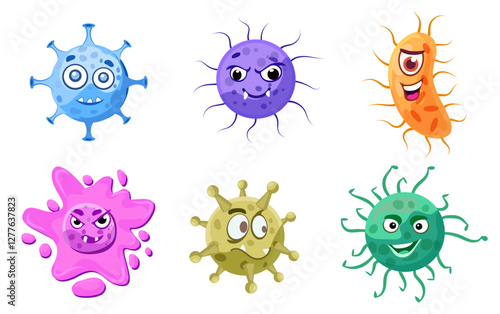microbes cartoon bacteria mascot virus emotion vector illustration cute germ viruses
