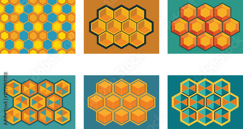 Honeycomb a repeating six sided geometric shape pattern vector art set 