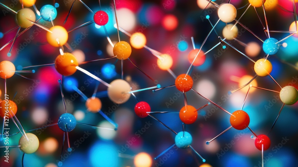 Colorful Molecular Structure with Spheres and Connecting Rods in a Vibrant Abstract Design for Science and Technology Concepts Colorful Molecular Structure with Spheres and Connecting Rods in a Vibrant Abstract Design for Science and Technology Concepts