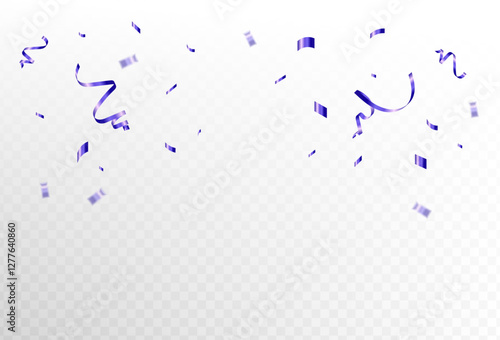 Confetti explosion on a transparent background. Shiny shiny dark blue paper pieces fly and spread around. vector illustration