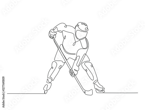 Photography Continuous line art drawing of ice hockey player illustration
