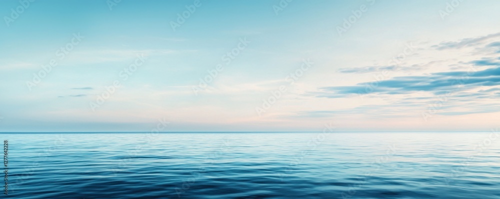 Fototapeta premium A serene seascape featuring calm waters and a soft, pastel-colored sky, capturing the tranquility of nature.