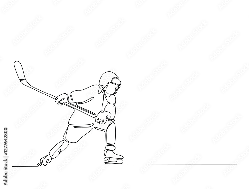 Obraz premium Continuous line art drawing of ice hockey player illustration. Hockey player in one line drawing design. Editable stroke.