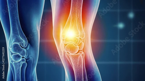 Anatomical Illustration of Human Knee Joint Highlighting Pain and Inflammation Detailed View of Bones, Ligaments, and Injury in Joint Structure for Medical Study and Understanding of Knee Anatomy
