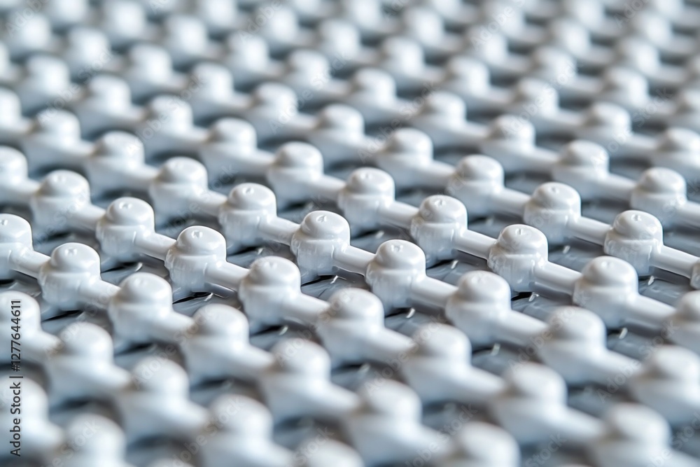 Fototapeta premium Abstract pattern of white plastic elements arranged in a grid formation creating a modern and futuristic visual texture with shallow depth of field