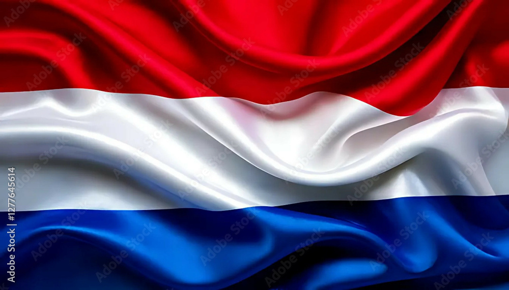 Fototapeta premium Flag of Netherlands, with silky silk surface texture. National symbol.