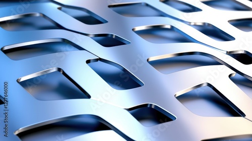 Abstract metal sheet with rhomboid cutouts creating a modern industrial background design with light and shadow interplay