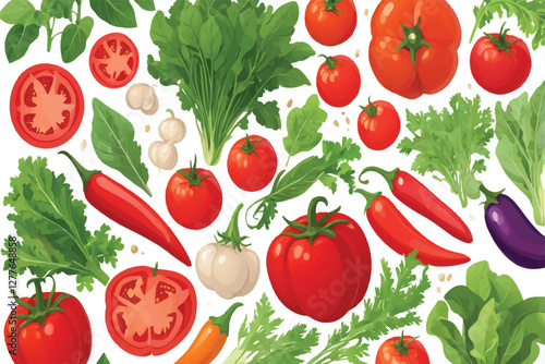  fresh vegetables including tomatoes peppers and leafy greens healthy food variety transparent background