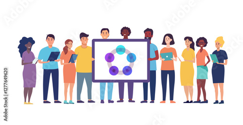 diverse team collaborate project tablet background clipart illustration presentation collaboration workplace