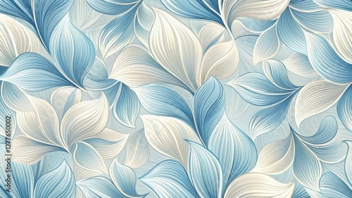Serene Abstract Floral Design Featuring Intertwined Pale Blue and Off-White Petals in a Seamless Pattern