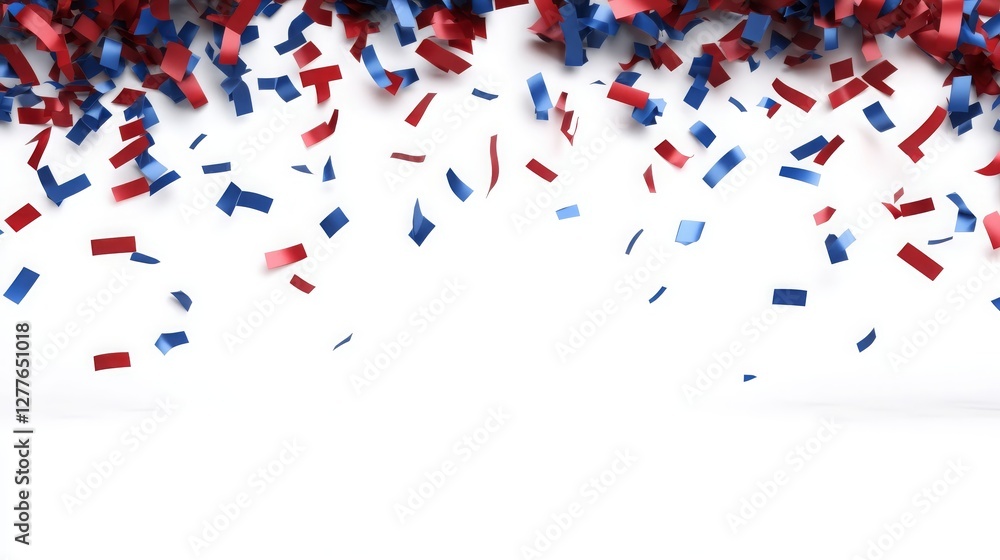 Festive Red and Blue Confetti Falling on White Background Perfect for Celebration Designs Festive Red and Blue Confetti Falling on White Background Perfect for Celebration Designs