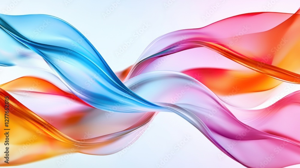 Obraz premium Abstract flowing silk ribbons in vibrant blue orange and pink hues create a dynamic and modern design with smooth curves and a clean white background