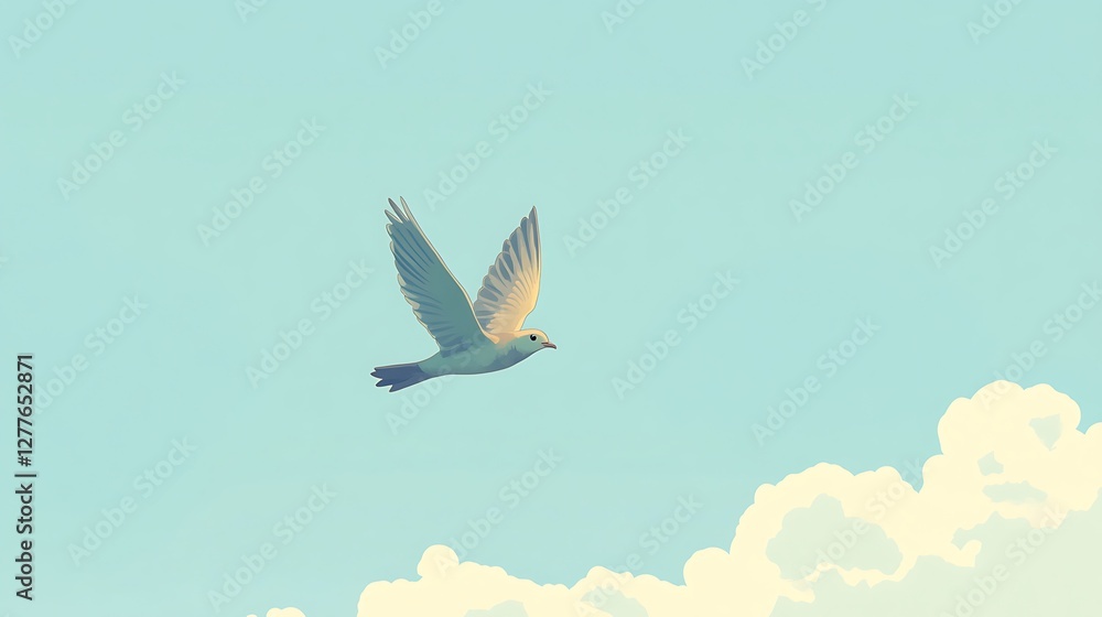 Obraz premium A Single Dove Soaring Through a Pale Blue Sky