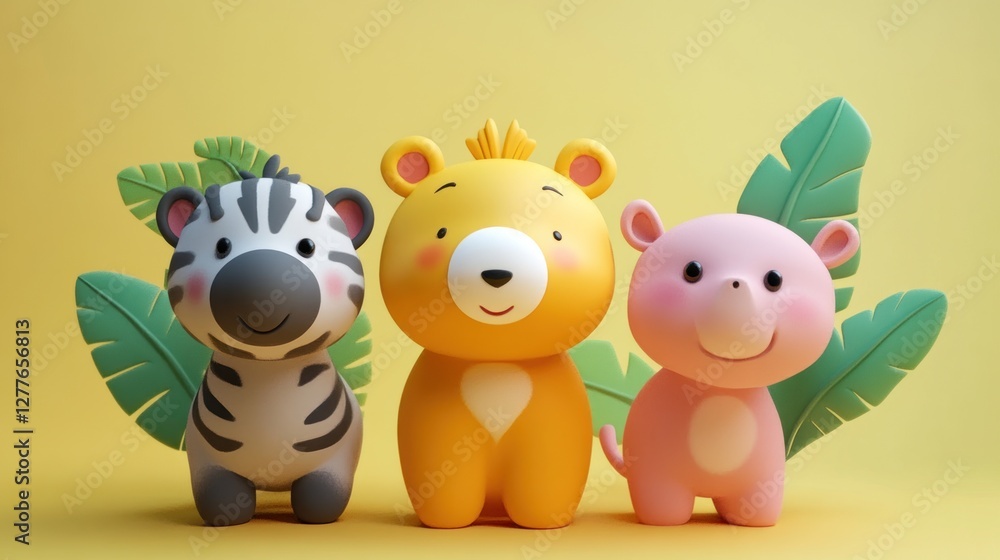 Cute cartoon animals on a pastel background.