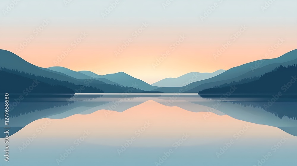 Serene Mountain Lake Sunset Landscape Reflection Serene Mountain Lake Sunset Landscape Reflection