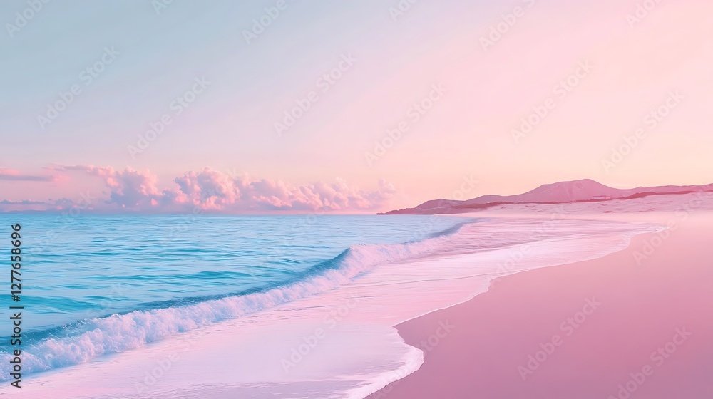 Fototapeta premium Serene Pink Beach Sunset Coastal Landscape