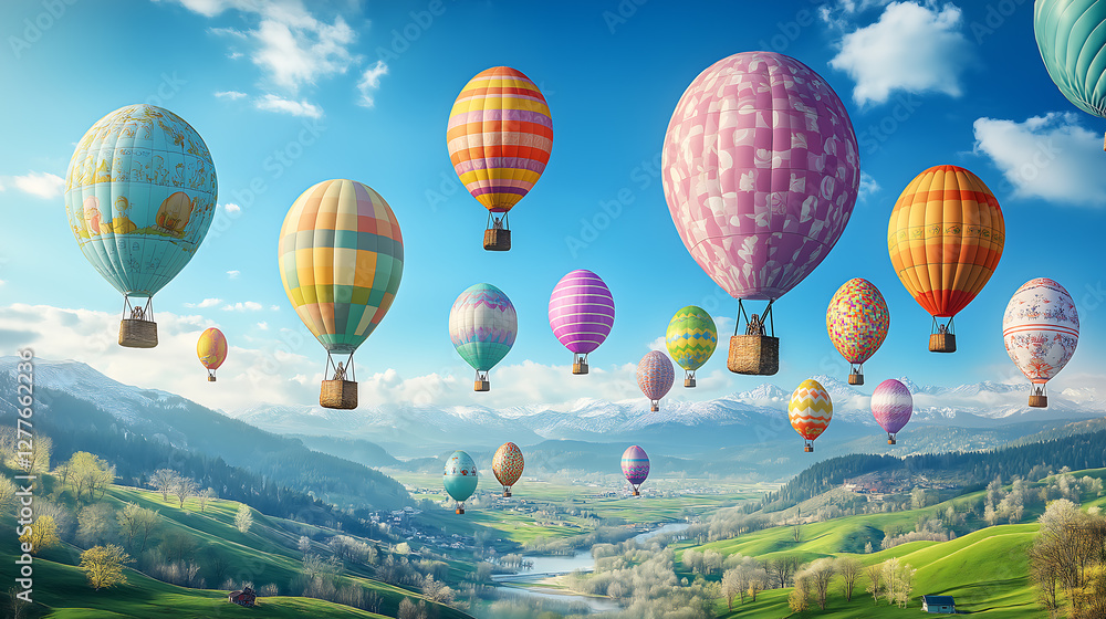 Obraz premium Artistic easter banner featuring 3d air balloons.