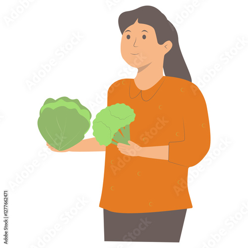 Illustration Person with Vegetables. Fresh Farm Product. Flat Vector Character Design