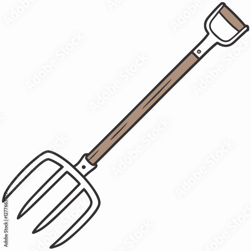 Illustration of Gardening Pitchfork Tool, Agricultural Equipment Icon