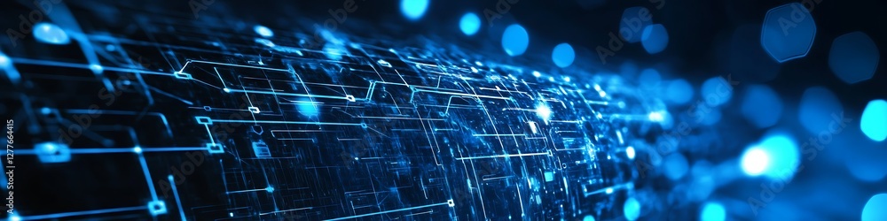 Obraz premium Abstract Blue Digital Circuitry Network Data Flow