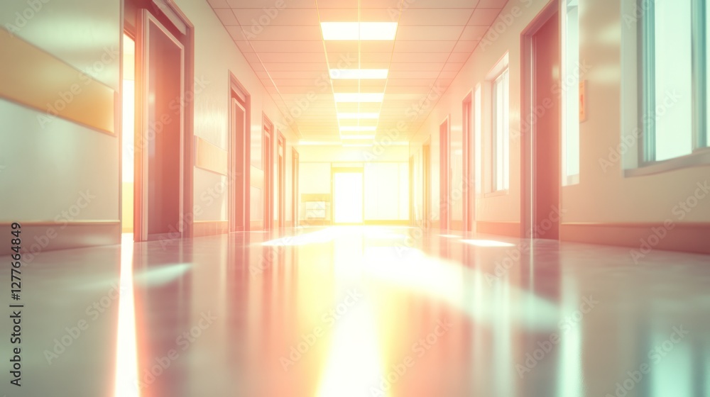 A bright, spacious corridor with large windows and sunlight streaming through, creating a warm and inviting atmosphere in a modern building. A bright, spacious corridor with large windows and sunlight streaming through, creating a warm and inviting atmosphere in a modern building.