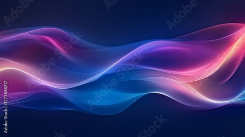 Abstract wavy lines with vibrant color gradients on a dark blue background