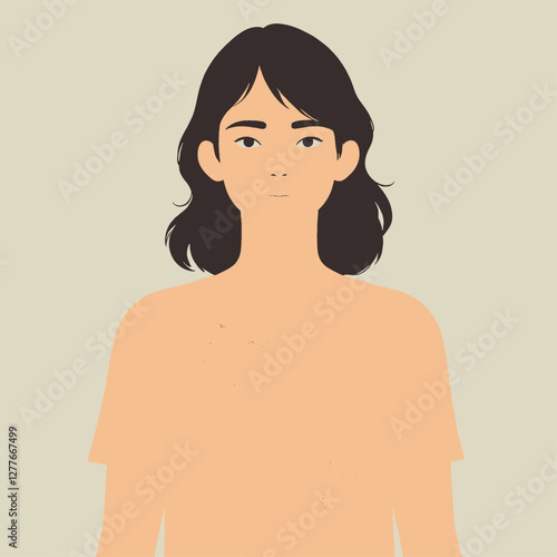 Young woman with skin discoloration issues on face and chest