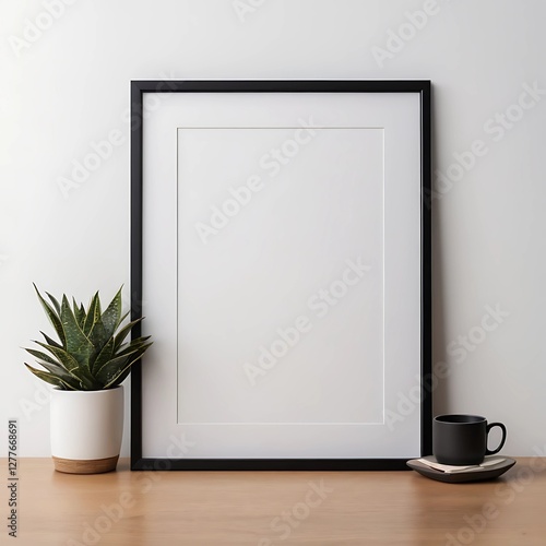 Wallpaper Mural Empty room with green wall and picture frame, vintage wooden design with blank space and decorative objects Torontodigital.ca