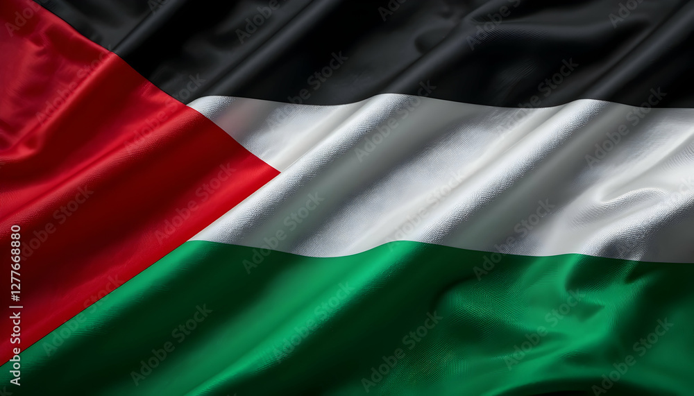 Waving Palestinian Flag Close-up Showing Texture and Color Waving Palestinian Flag Close-up Showing Texture and Color