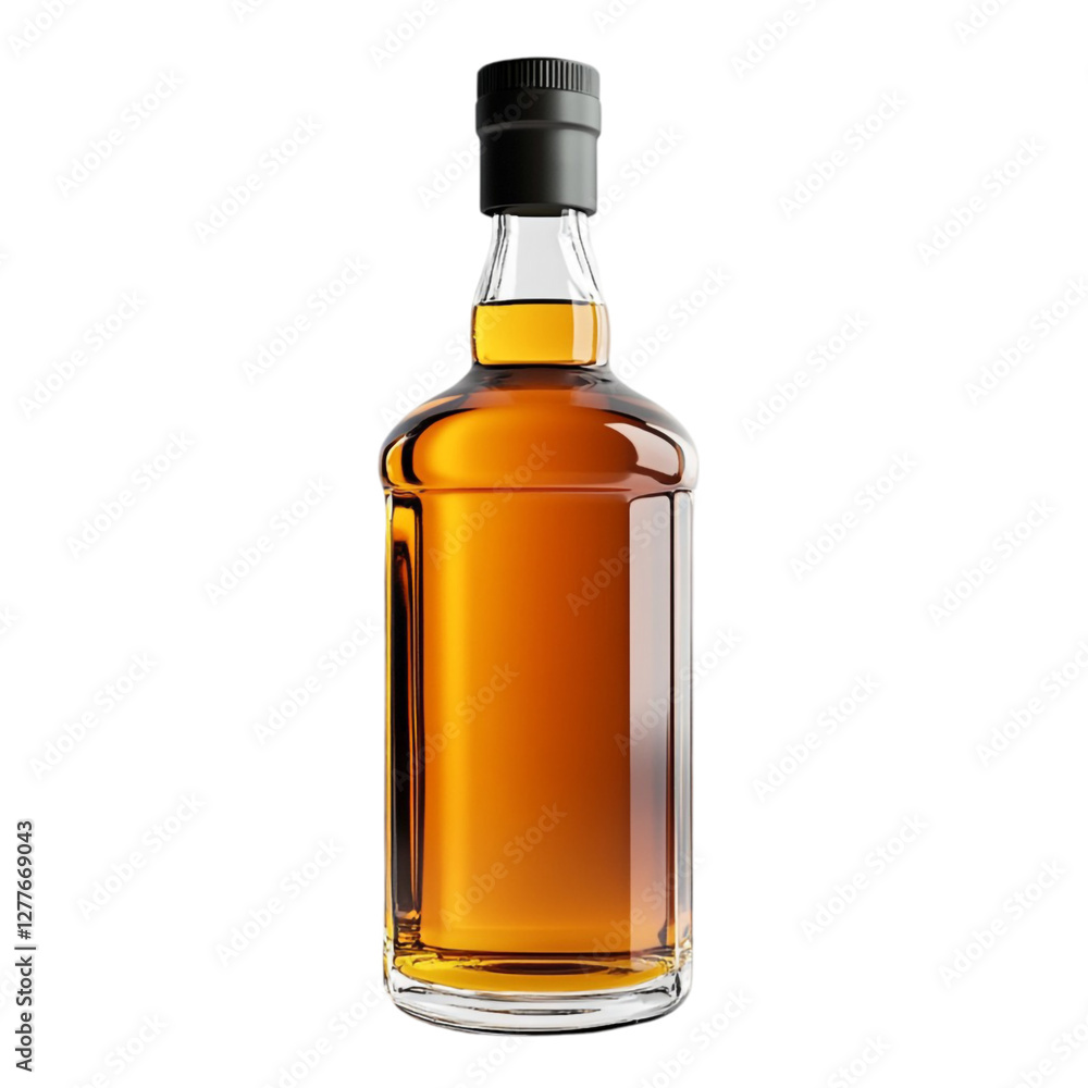 A full bottle of amber whiskey stands tall elegant and inviting a sophisticated drink A full bottle of amber whiskey stands tall elegant and inviting a sophisticated drink