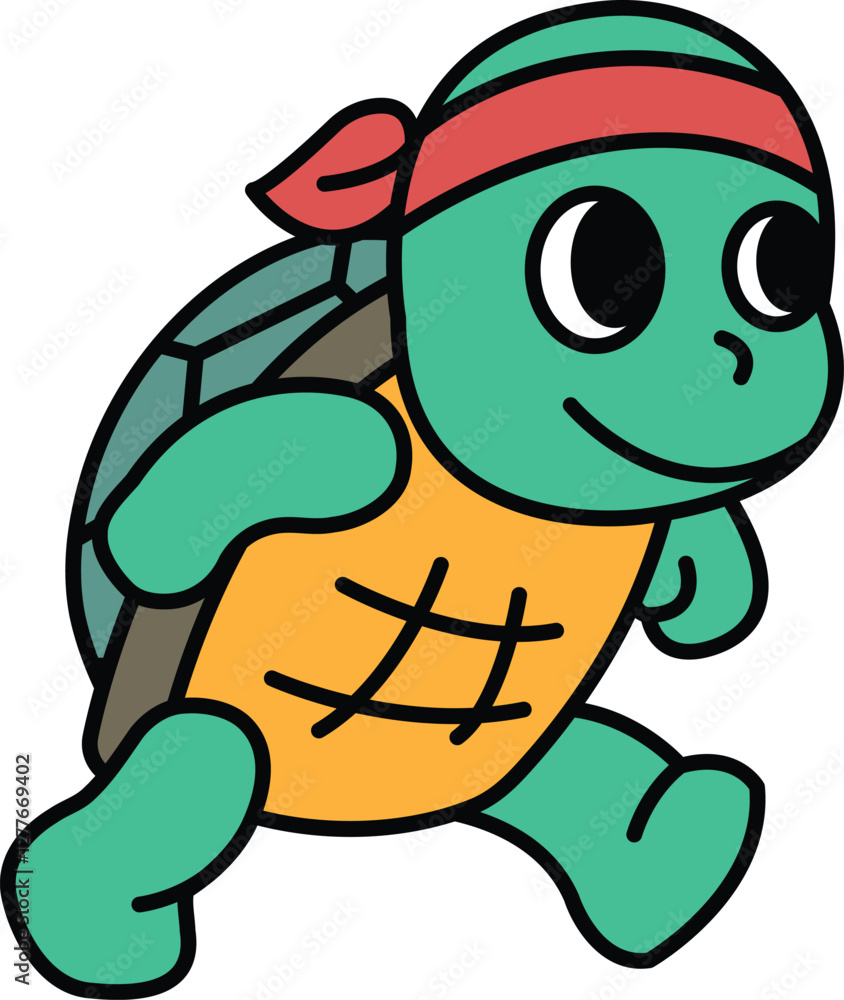 Obraz premium cartoon turtle wearing a bandana and a headband is running