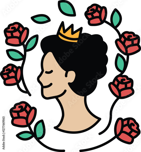 woman with a crown and a rose in her hair