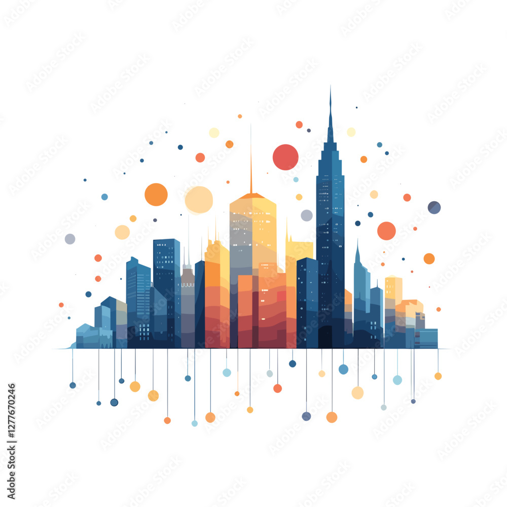 Abstract modern city skyline illustration with geometric elements Abstract modern city skyline illustration with geometric elements