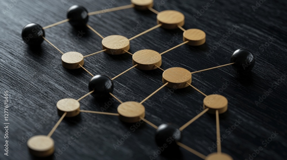 Abstract geometric shapes with wooden pieces on black surface Abstract geometric shapes with wooden pieces on black surface