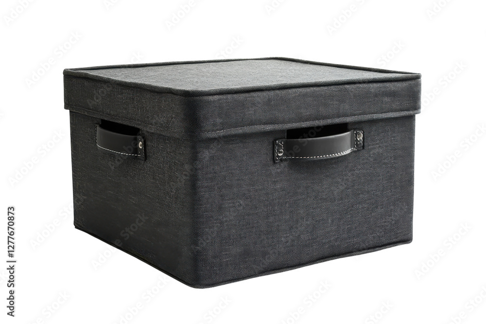 Collapsible Fabric Storage Cube with Handles: Isolated on Transparent Background Collapsible Fabric Storage Cube with Handles: Isolated on Transparent Background