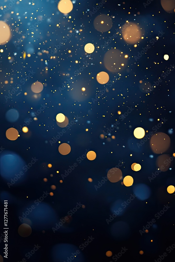 Golden bokeh lights falling on dark blue background Golden bokeh lights falling on dark blue background