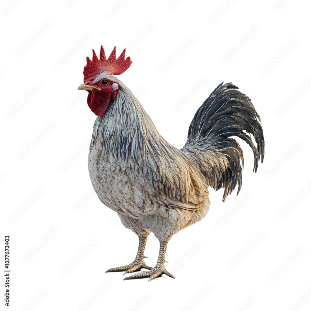 Fototapeta premium Majestic Rooster Proudly Stands Against Vibrant Stripes