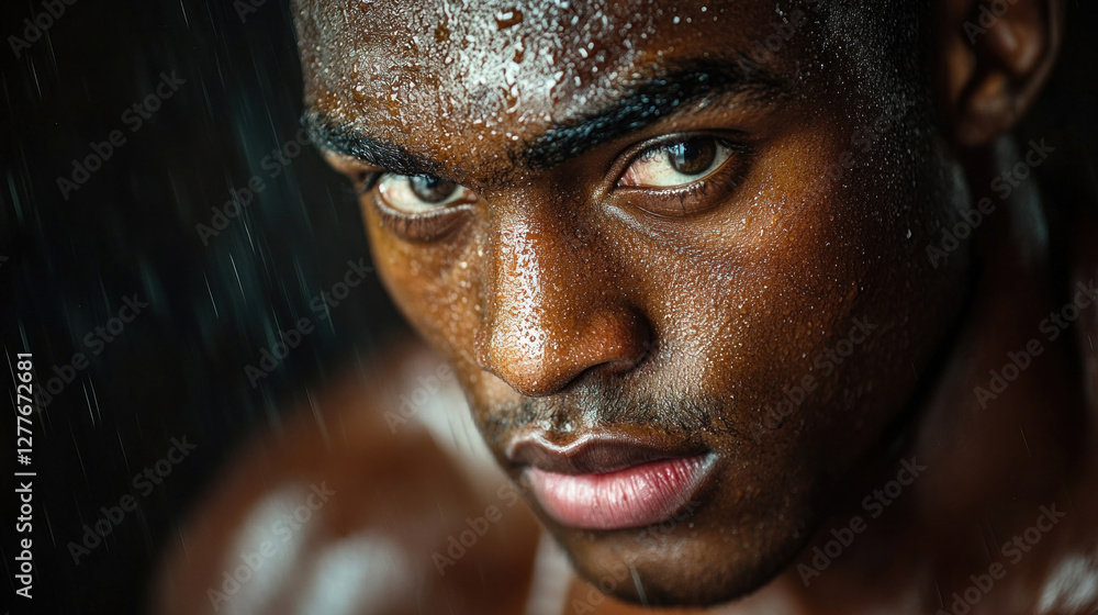 Boxer resting in their corner between rounds, focused and ready for the next bout Boxer resting in their corner between rounds, focused and ready for the next bout