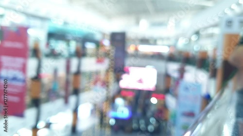 Wallpaper Mural Blurred video from an upper floor of a mall, overlooking the central hall through a railing. A dynamic and modern perspective, perfect for creating depth, ambiance, or unique backgrounds in your proje Torontodigital.ca
