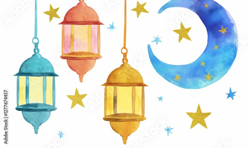 Elegant Hanging Lanterns in Watercolor Style