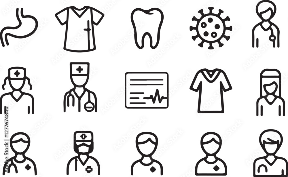 Fototapeta premium Set of Health, Medical Professional, and Care Icons Vector Symbols for Healthcare Services
