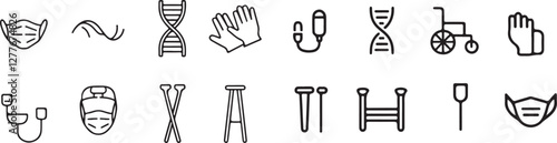 Set of Healthcare and Medical Tools Icons Vector Art for Treatment and Patient Care