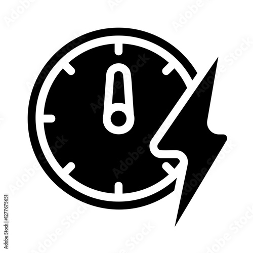 Clock with Lightning Bolt Solid Icon