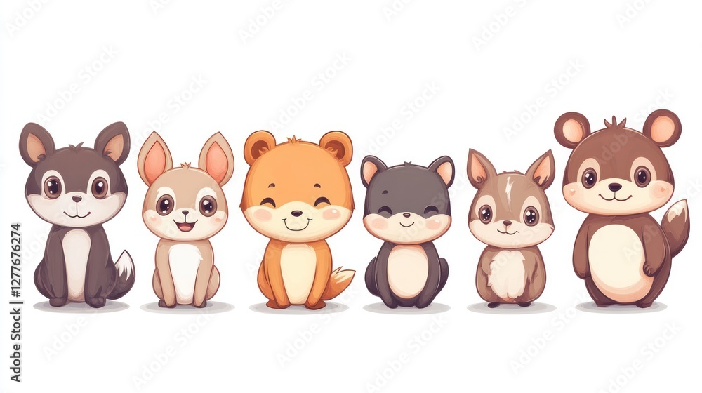 Cute cartoon animals sitting in a row. (1) Cute cartoon animals sitting in a row. (1)
