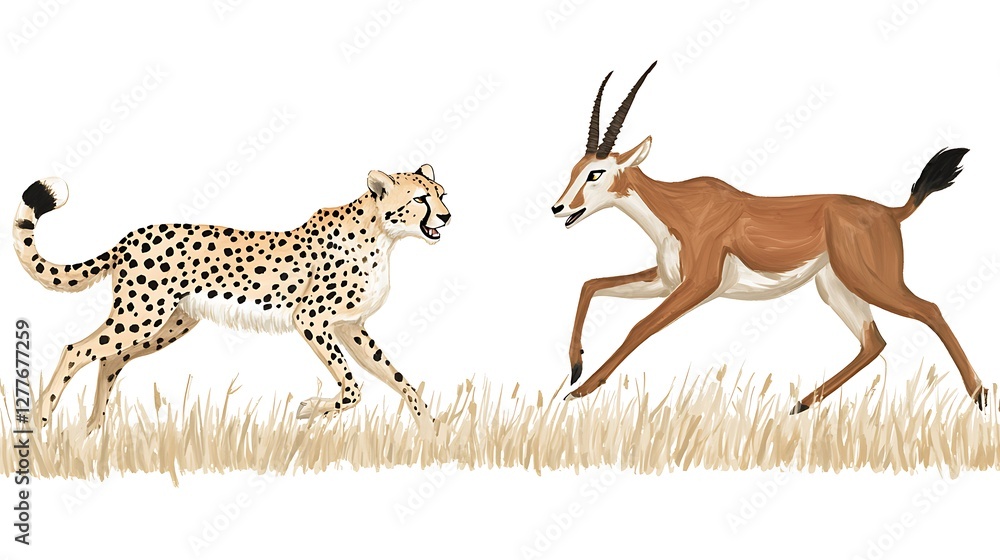 Obraz premium Cheetah Hunting Gazelle in African Savanna - Wildlife Illustration