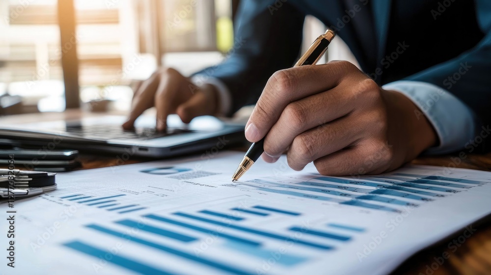 Businessman Analyzing Financial Data and Charts Businessman Analyzing Financial Data and Charts