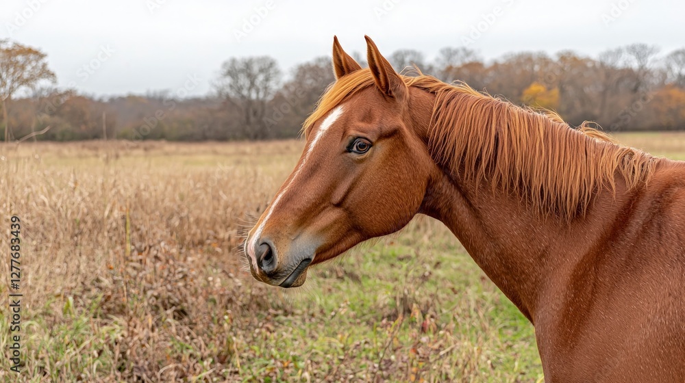Majestic Chestnut Horse in Autumn Meadow Majestic Chestnut Horse in Autumn Meadow