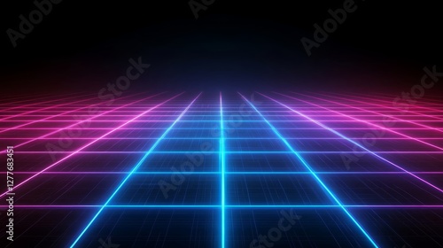 Wallpaper Mural Abstract Neon Grid Background Pink Blue Glowing Lines Retro Futuristic Design Torontodigital.ca