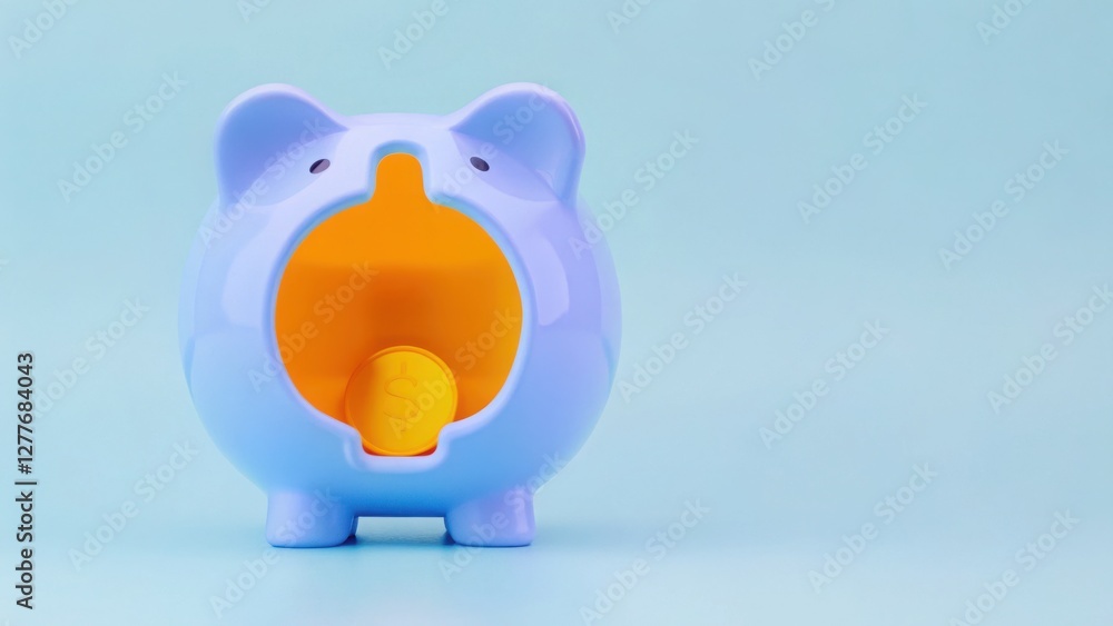 economic risk and deflation concept. Cute purple piggy bank with an open mouth, set against a light blue background. economic risk and deflation concept. Cute purple piggy bank with an open mouth, set against a light blue background.