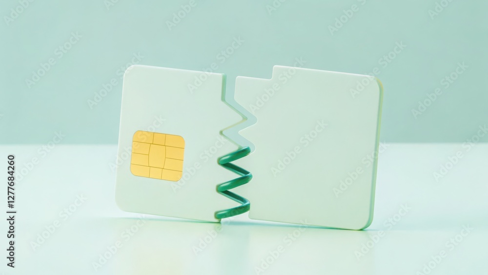economic risk and deflation concept. Broken SIM card on a light background, showcasing a unique zigzag cut design. economic risk and deflation concept. Broken SIM card on a light background, showcasing a unique zigzag cut design.